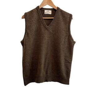Vtg Lord Jeff Mens L 100% Wool Brown Sweater Vest Dark Academia Preppy Grandpa